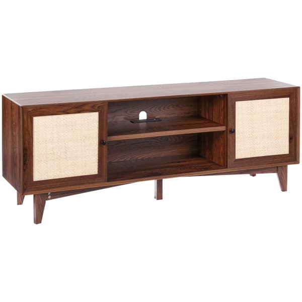 Rattan-TV-Ställ 191 cm, Boho-TV-Skåp, TV-Möbel i valnöt, stilren förvaring