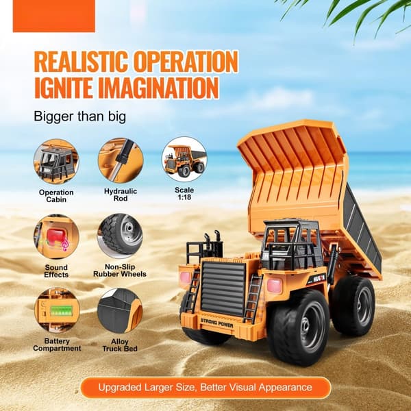 RC-kaukosäädin Kippiautolelu 9CH 1:18 mittakaava, rakennusajoneuvot, korkealaatuiset lelut, kauko-ohjattavat autot