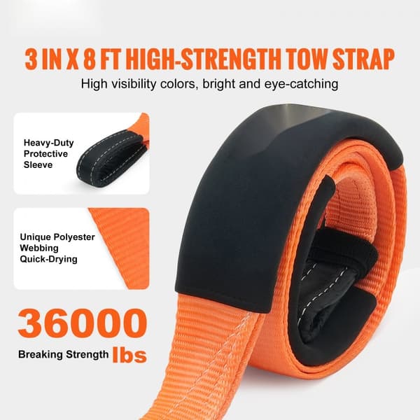 Bogserband 3 tum, 8 fot, 36 000 lbs Brottstyrka, Trippelförstärkta Loop Strap, Tree Saver, Winch Line Extension, Off Road