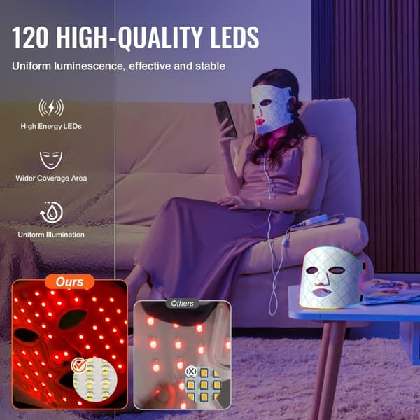 Rødt Lys Terapi Maske 7-farvet LED Ansigtsmaske Lysbehandling med 850nm NIR, effektiv hudbehandling, anti-aging, hjemmebrug