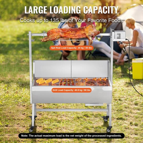 Grilli Pyöreä Rotisio Spit BBQ Possulle, Lampaalle ja Kanalle, 42W Teho, 135LBS Kapasiteetti