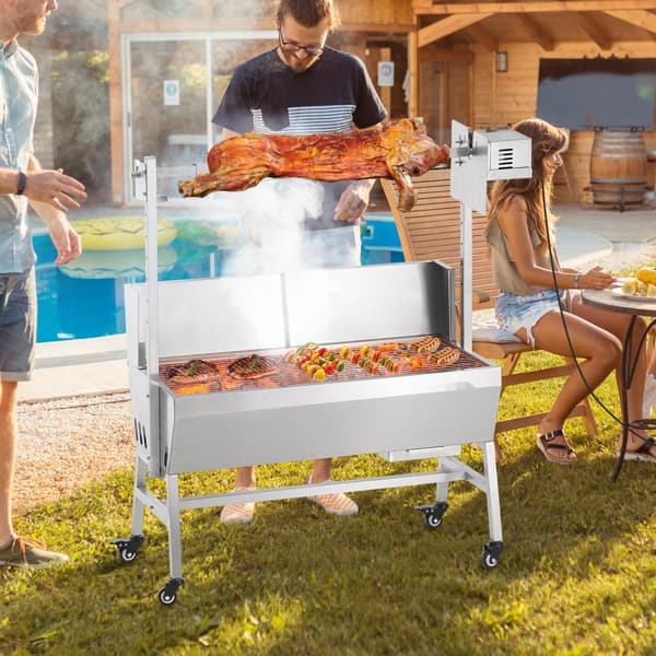Grilli Pyöreä Rotisio Spit BBQ Possulle, Lampaalle ja Kanalle, 42W Teho, 135LBS Kapasiteetti