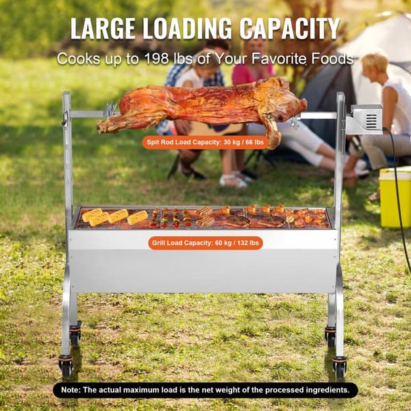 Rotisserie BBQ Grill, 52W, 198LBS, til Gris, Lam og Kylling, Spidstek, Ko + Digital Temperaturkontrol