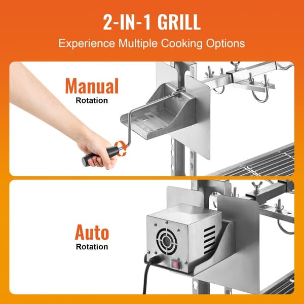 Rotisserie BBQ Grill, 52W, 198LBS, til Gris, Lam og Kylling, Spidstek, Ko + Digital Temperaturkontrol