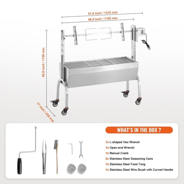 Rotisserie BBQ Grill, 52W, 198LBS, til Gris, Lam og Kylling, Spidstek, Ko + Digital Temperaturkontrol