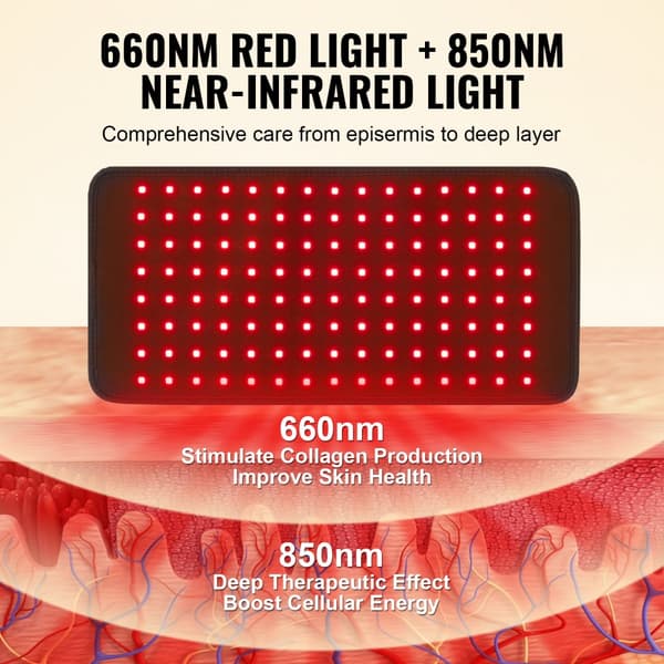 Rød lys terapimåtte til kroppen, 120 stk LED lysterapi-pad, 2 bølgelængder, effektiv smertelindring, forbedret blodcirkulation