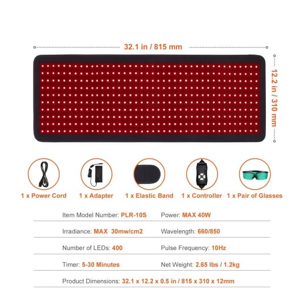 Punainen valohoitomatto vartalolle 400 LED-valoa, 2 aallonpituutta, tehokas terveyshoidossa