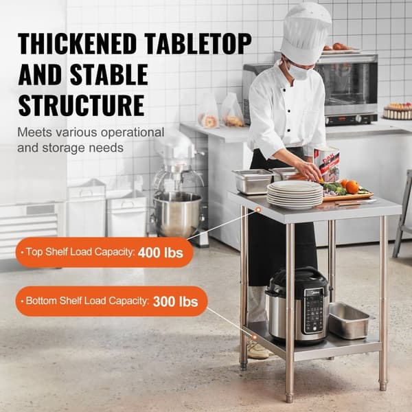 Rustfrit stål arbejdsbord, kommercielt forberedelsesbord, madlavning, 24x24x34 tommer, holdbart og funktionelt