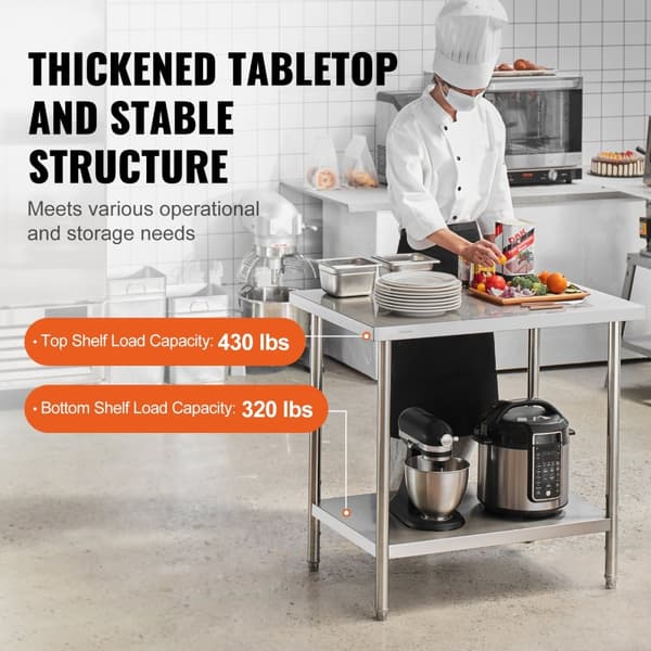 Rostfritt stål Arbetsbänk för Matförberedelse, Kommersiellt 24x36x34 tum, Hållbart och Effektivt