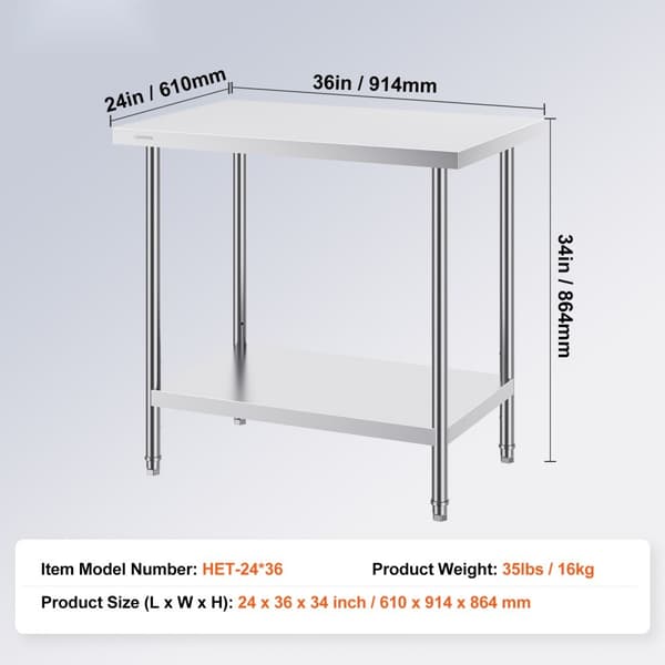 Rostfritt stål Arbetsbänk för Matförberedelse, Kommersiellt 24x36x34 tum, Hållbart och Effektivt