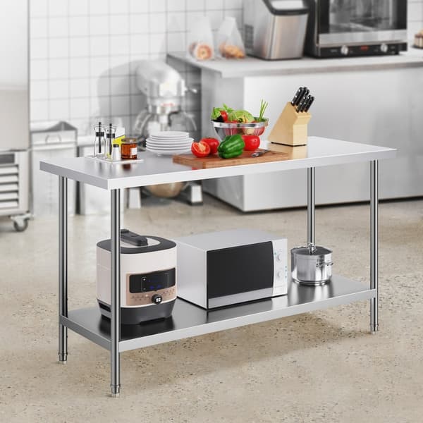 Rustfrit stål arbejdsbord, kommercielt bord til madlavning, 24x60x34in, robust design, ideelt til køkkenbrug