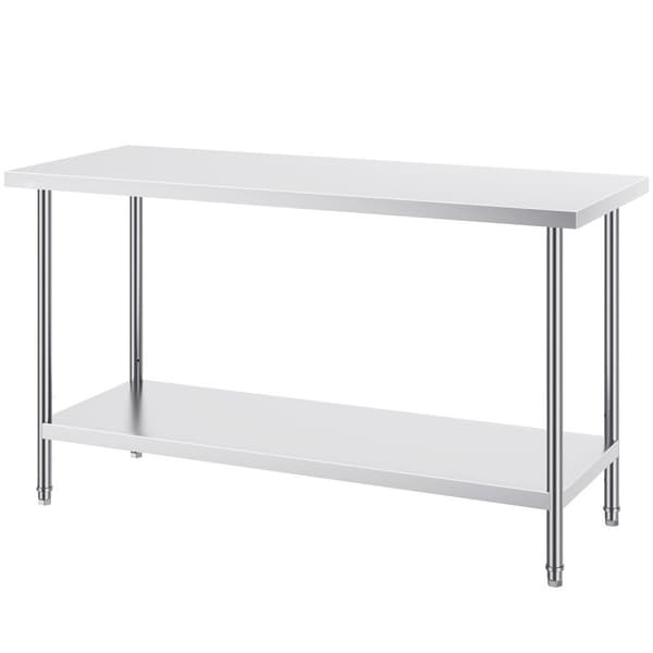 Rustfrit stål arbejdsbord, kommercielt bord til madlavning, 24x60x34in, robust design, ideelt til køkkenbrug