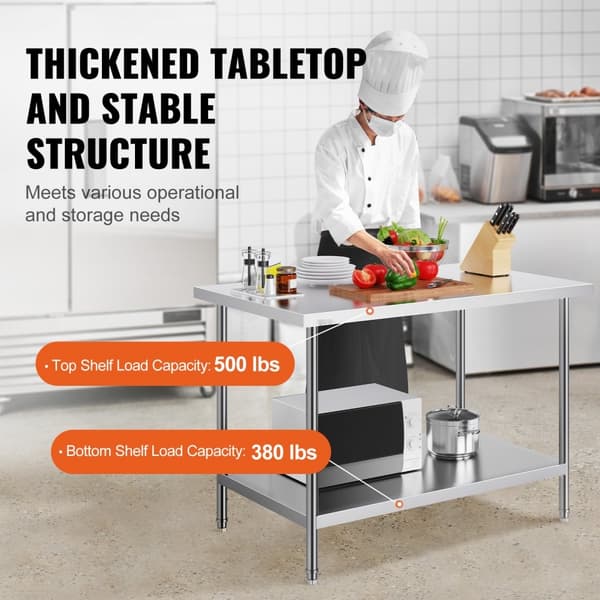 Rustfrit stål arbejdsbord, kommercielt forberedelsesbord til madlavning, 30x48x34 tommer, holdbart og funktionelt