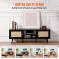 Miniatyrbillede 3 af 9: Rattan TV Stativ til 65" TV, Boho TV Stativ med Indbygget Stik, Sort Design, Multifunktionel