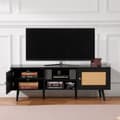 Miniatyrbillede 8 af 9: Rattan TV Stativ til 65" TV, Boho TV Stativ med Indbygget Stik, Sort Design, Multifunktionel