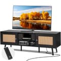 Miniatyrbillede 1 af 9: Rattan TV Stativ til 65" TV, Boho TV Stativ med Indbygget Stik, Sort Design, Multifunktionel