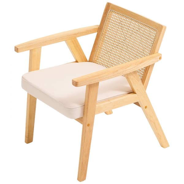 Rottinkituoli Mid Century Modern -ruokailutuoli käsinojalla, pehmustettu tuoli rottinkin selkänojalla, retro rottinkinen ruokasalin tuoli