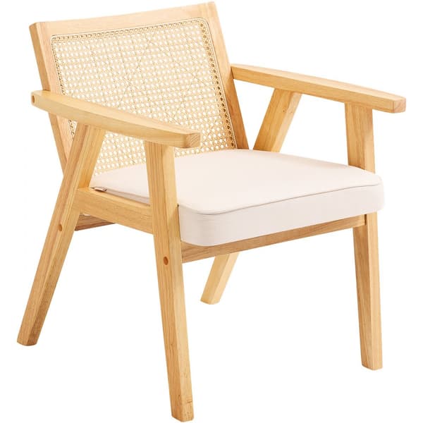 Rottinkituoli Mid Century Modern -ruokailutuoli käsinojalla, pehmustettu tuoli rottinkin selkänojalla, retro rottinkinen ruokasalin tuoli