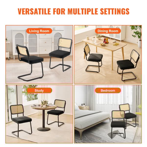 Rattan Stole Sæt - 2 Mid Century Modern Spisestuestole, Polstret Velvet, Retro Design