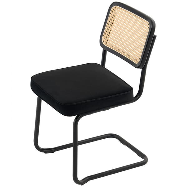 Rottingsstolar Set om 4, Modern Matstol i Mid-Century Stil, Klädd Sammetsstol med Rygghörn, Retro Matsal Köksstol