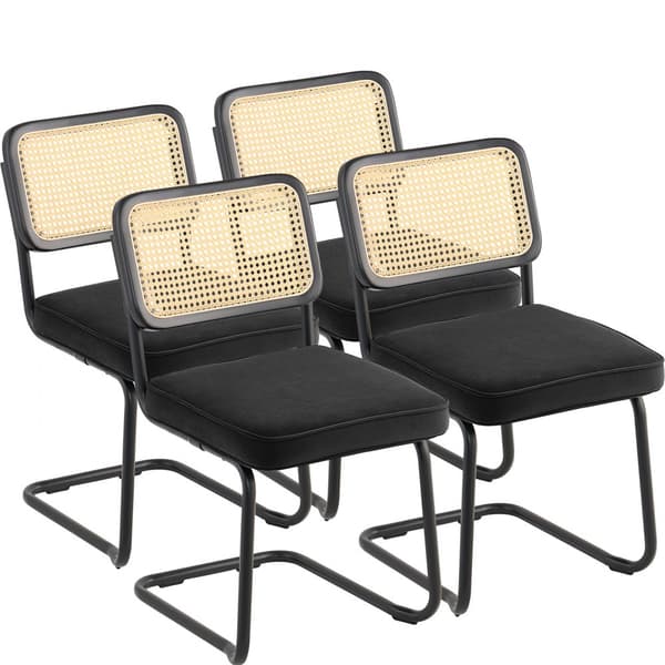 Rottingsstolar Set om 4, Modern Matstol i Mid-Century Stil, Klädd Sammetsstol med Rygghörn, Retro Matsal Köksstol