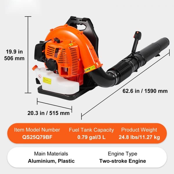 Rygsæk Løvblæser 79CC 2-takts Gas, 930CFM Luftvolumen, 184MPH Blæsekapacitet, Ergonomisk Design