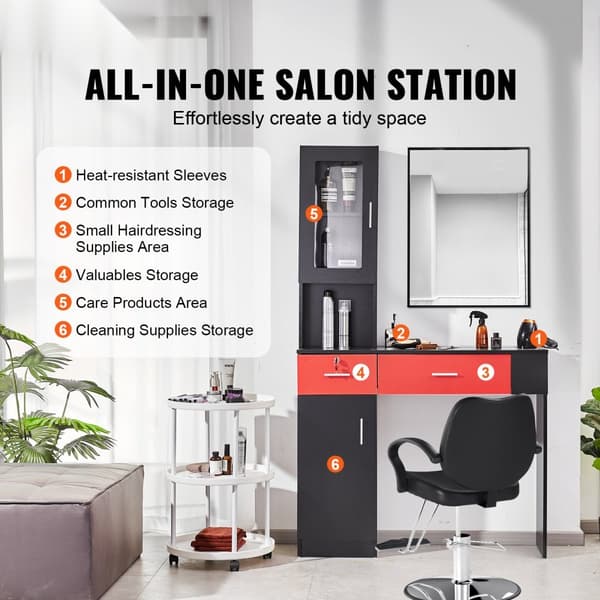 Väggmonterad Frisörsalong Station, Salong Möbler för Beauty Spa, 1 Förvaringsskåp, 3 Cubbies och 2 Lådor (inkl. Låsbar)