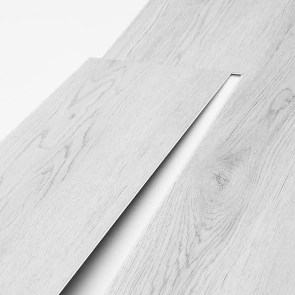 Sammenføjende vinylgulvfliser 1220 x 185 mm, 10 fliser 5,5 mm tykke, snap sammen, lysegrå træstruktur, DIY gulv til køkken og spiseområde