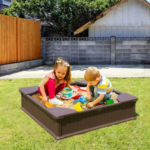 Sandlåda med lock, Fyrkantig HDPE Sandgrop, Utomhuslek för Barn 3-12 År