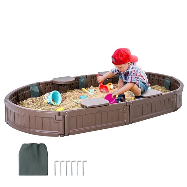Sandkasse med låg - Oval HDPE sandkasse til udendørs brug, perfekt til børn i alderen 3-12 år