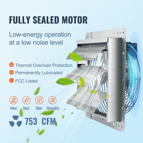 Avgasfläkt 254 mm, Väggmonterad Shutter Fläkt, 753 CFM, AC Motor, Effektiv Luftcirkulation