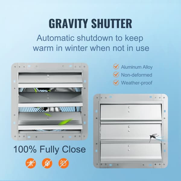 Shutter Avgasfläkt 356 mm, Väggmonterad, 994 CFM, AC Motor, Effektiv Luftcirkulation, Energisparande Design
