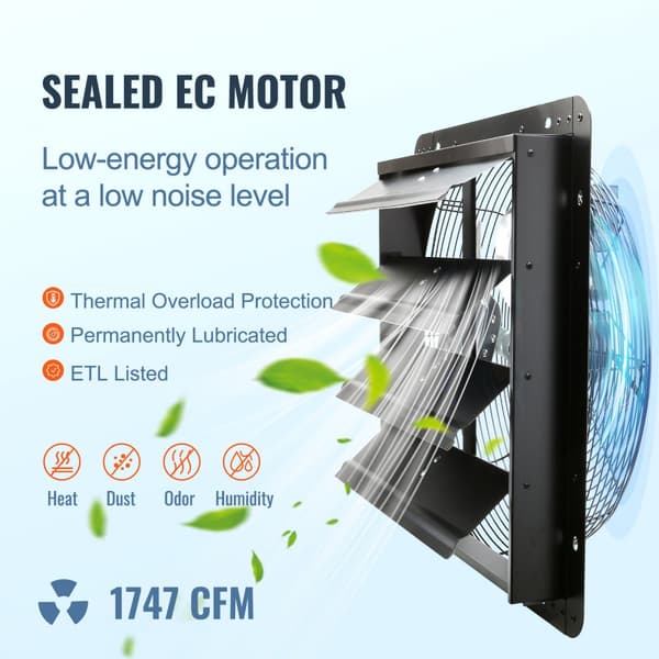 Udsugningsventilator 406 mm med fjernbetjening, vægmontering, EC, effektiv ventilation, støjsvag drift