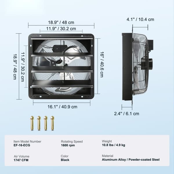 Udsugningsventilator 406 mm med fjernbetjening, vægmontering, EC, effektiv ventilation, støjsvag drift