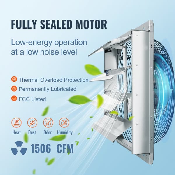 Shutter Pakotuuletin, 406 mm, Seinäasennettu, 1506 CFM, Tehokas Ilmanvaihto AC
