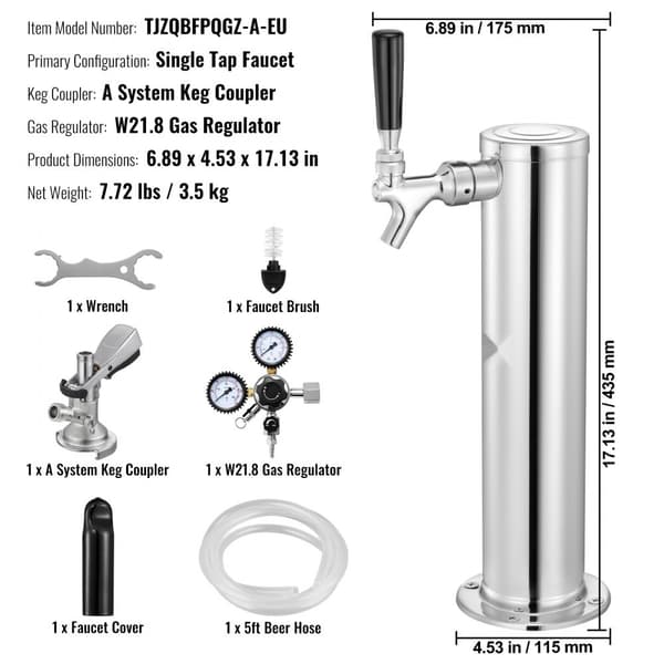 Yksihanainen Kegerator Tower Kit, olut-torni ja A-System tynnyriliitin, täydellinen kotiolutratkaisu