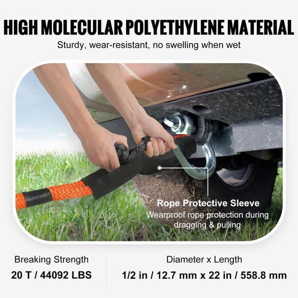 Pehmeä silmukka, synteettinen palautusköysi 2kpl, 1/2"x22", 44092 lbs murtolujuus, kestävä ja kevyt