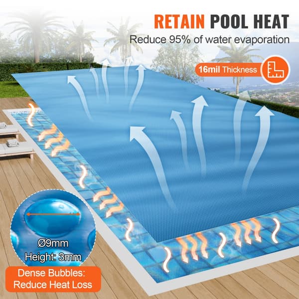 Solvarme Pool Cover, 40 x 20 ft rektangel, Solar Tæppe til Inground og Overjordisk Swimmingpool, 16 mil Blå Solar Covers