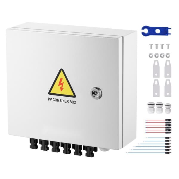 Solcelle PV-kombinationsboks 6-nyere 10A til solpanel system, stål husning, IP65 beskyttelse