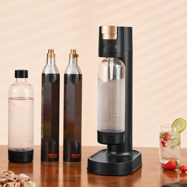 Mousserende vandmaskine, hjemmekulsyremaskine, Seltzer-vandstartpakke med 2 BPA-frie 1L PET-flasker og 2 CO2-cylindre, kompatibel
