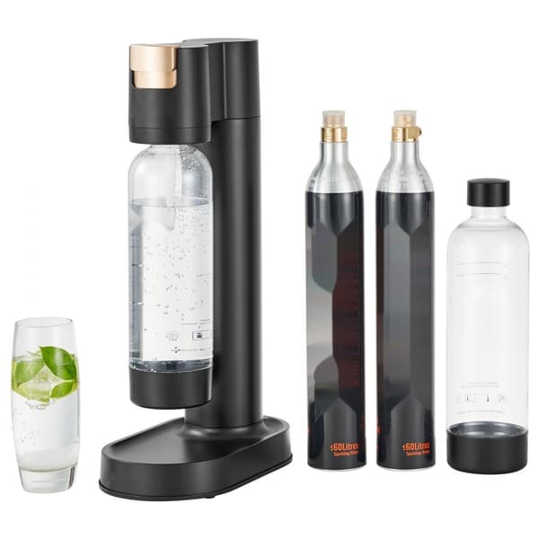 Mousserende vandmaskine, hjemmekulsyremaskine, Seltzer-vandstartpakke med 2 BPA-frie 1L PET-flasker og 2 CO2-cylindre, kompatibel