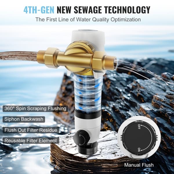 Spin Down-filter, 40 mikron helhus-sedimentfilter til brøndvand, 3/4" GM + 1" GM + 3/4" GF, 4 T/H høj flow, hele huset