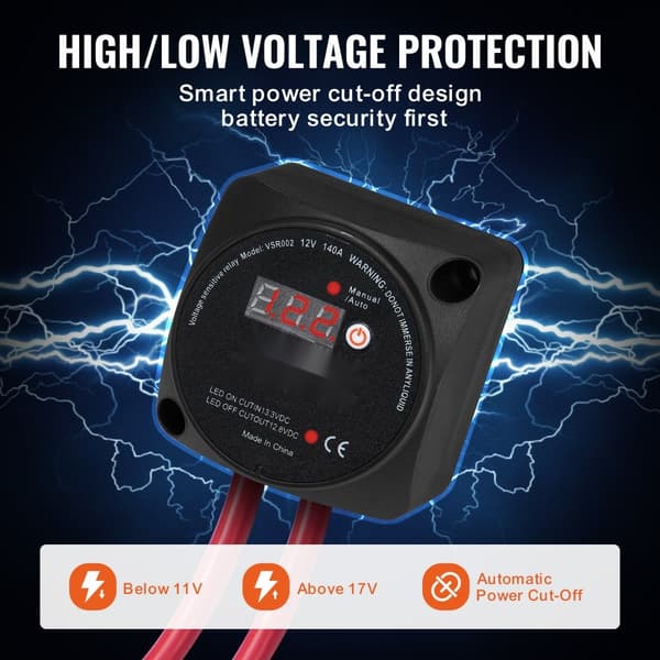 Split Laddningsrelä 12V 140A, Spänningsavkänningsrelä, Dubbel Batteriisolator, Effektiv Strömhantering