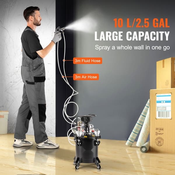 Spraymaling trykbeholder 10 L/2,5 gal, fuldautomatisk omrøring, 70 psi, optimal til professionelle malerprojekter