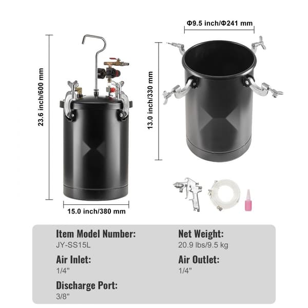 Sprayfärg Tryckkärltank 15L/3,75gal, Spraypistolslangar, Tryckmätare, Hög Kvalitet och Prestanda