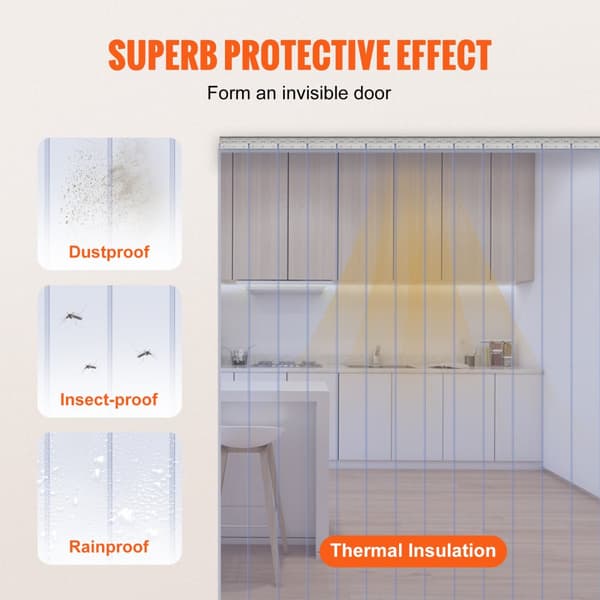 PVC Dør Gardin 96" x 96" til Køler og Fryser, Transparent plast, Stripsystem, Nem montering