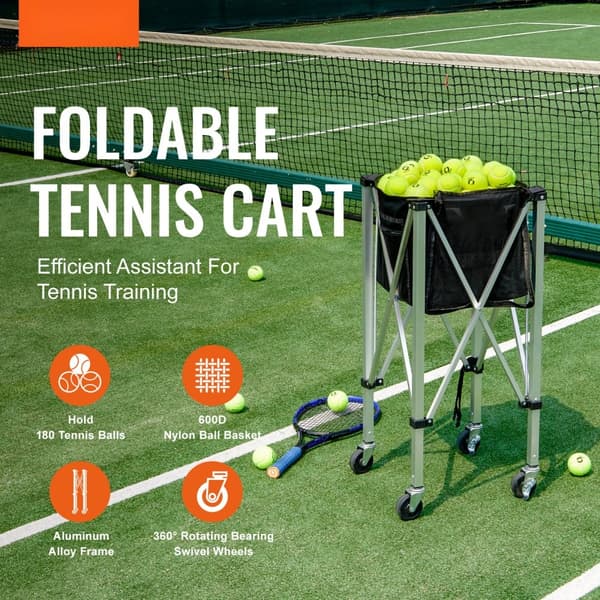 Tennisboldvogn med hjul, 180 bolde, hopper basket, undervisning, mobil tennisboldtransportør