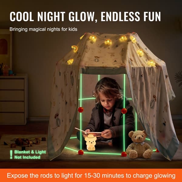 Telt Fort Byggesæt til Børn, Glow In The Dark, STEM Konstruktionslegetøj, 85 Deles Sæt, Kreativ Leg