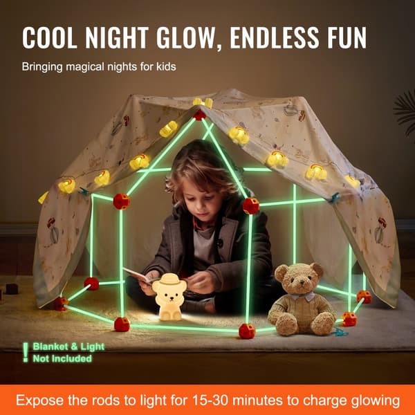 Telt Fort Byg Kits til Børn, Glow In The Dark, STEM Konstruktionslegetøj, 140 Del