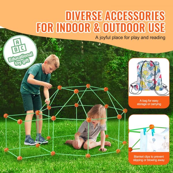 Telt Fort Byg Kits til Børn, Glow In The Dark, STEM Konstruktionslegetøj, 140 Del